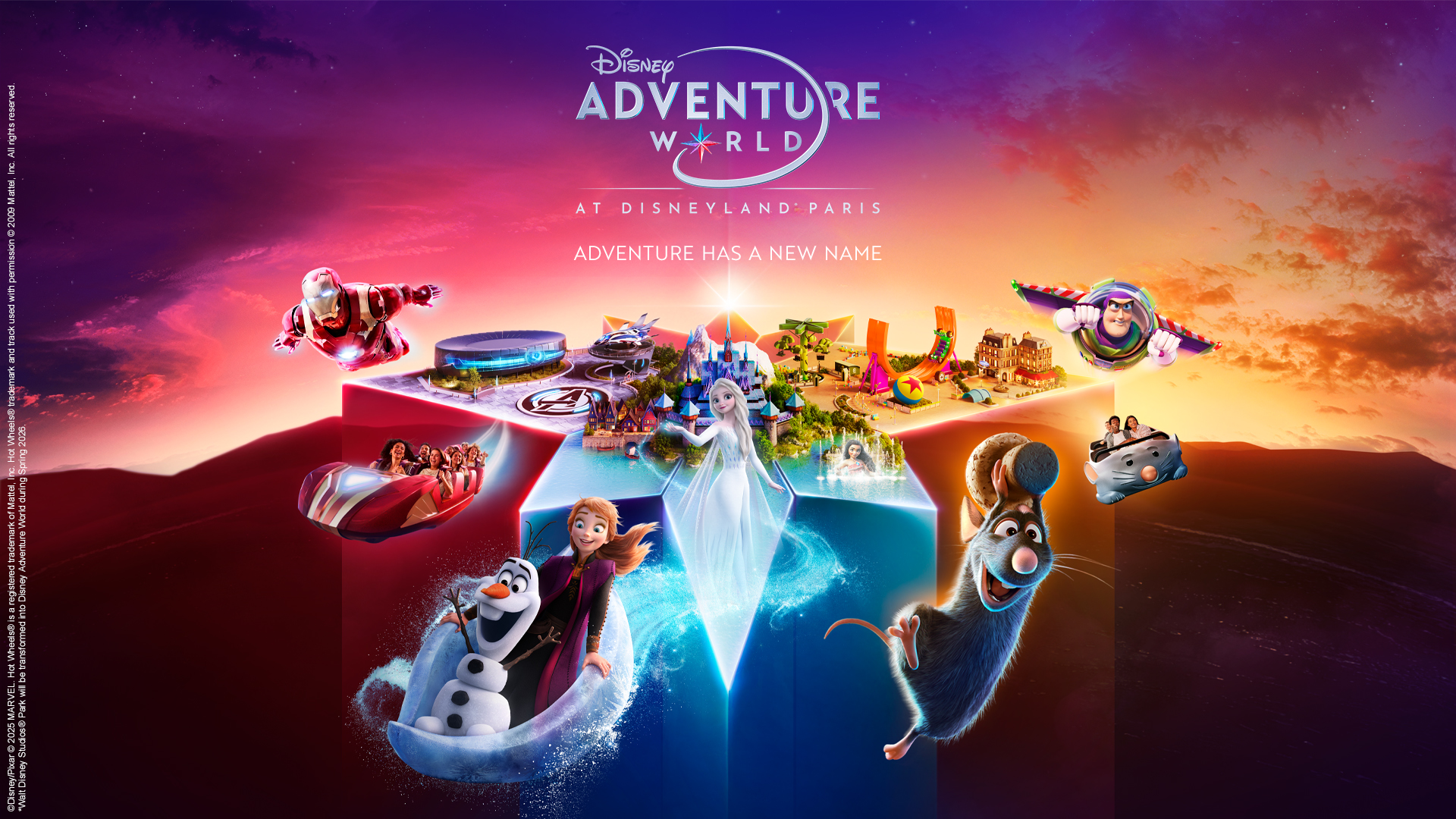 Disney characters on a poster for DIsney Adventure World at Disneyland Paris