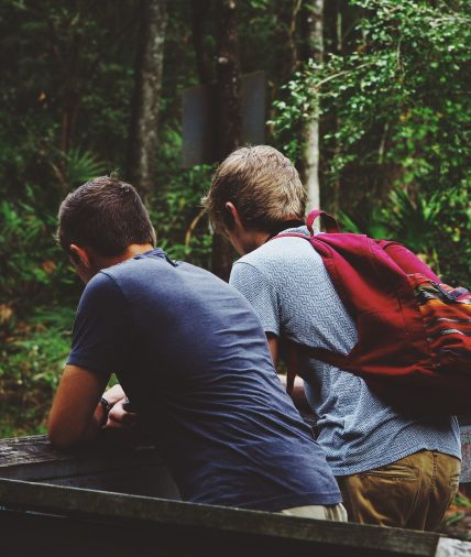 Male students on a trip