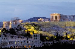 acropolis in athens by night