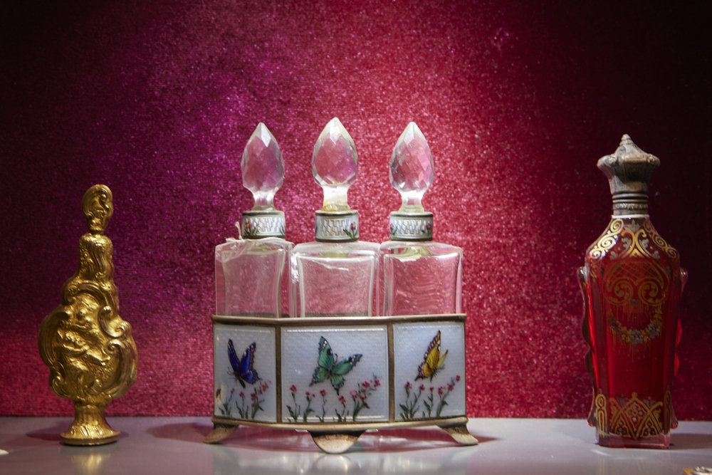 Old bottles exposed in a perfume museum
