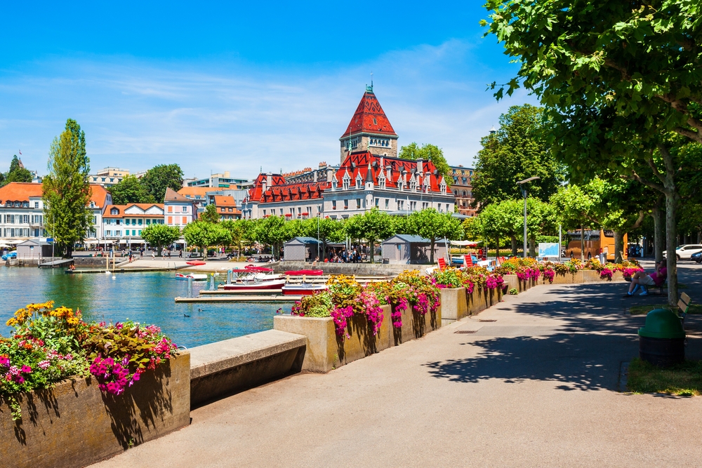 Promenade along Lake Geneva in Switzerland