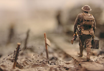 Close-up view of a battlefield exhibit