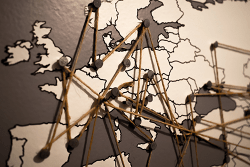 Close-up of pin board map
