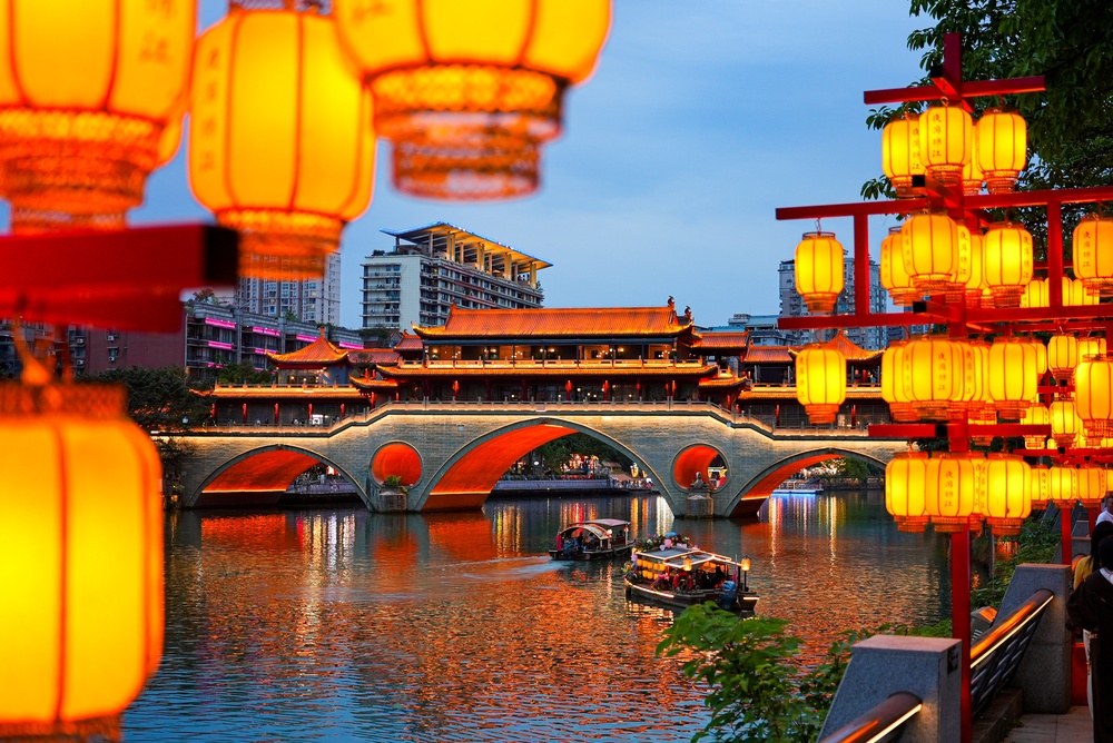 Anshun ridge and chinese lanterns in Chengdu
