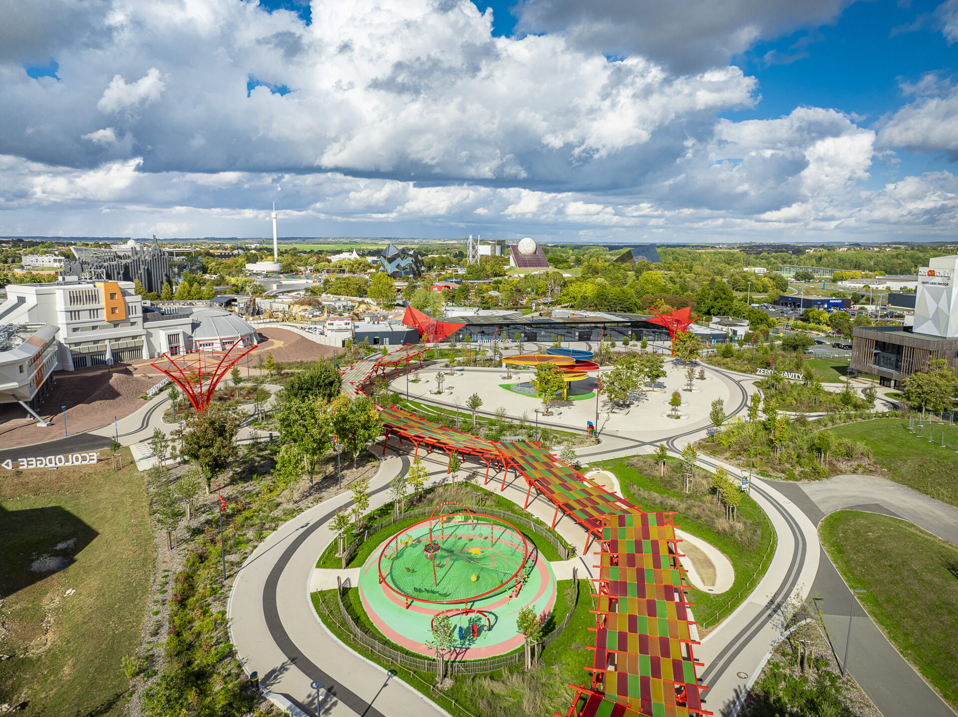 Aerial view of the Plazza at the Futuroscope
