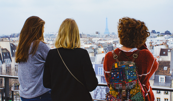 Students looking out to the Eiffel Tower Students looking out to the Eiffel Tower