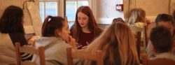 Students in the chateau restaurant