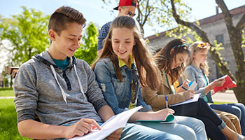 Students outside the center