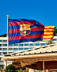 Waving,Flag,Of,Fcb,(futbol,Club,Barcelona).,Tossa,De,Mar