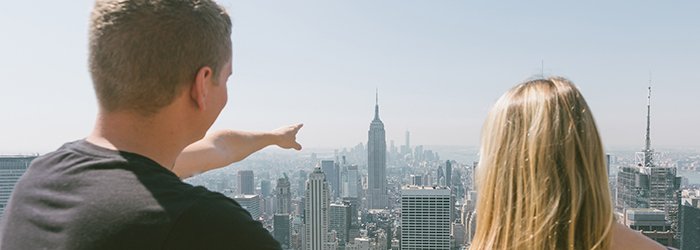 Student looking towards the Empire State Building