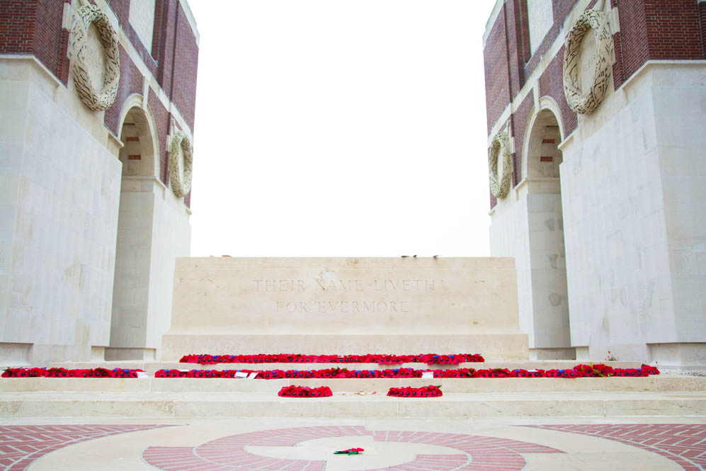 Rememberance poppies laid out at the Thiepval memorial in France