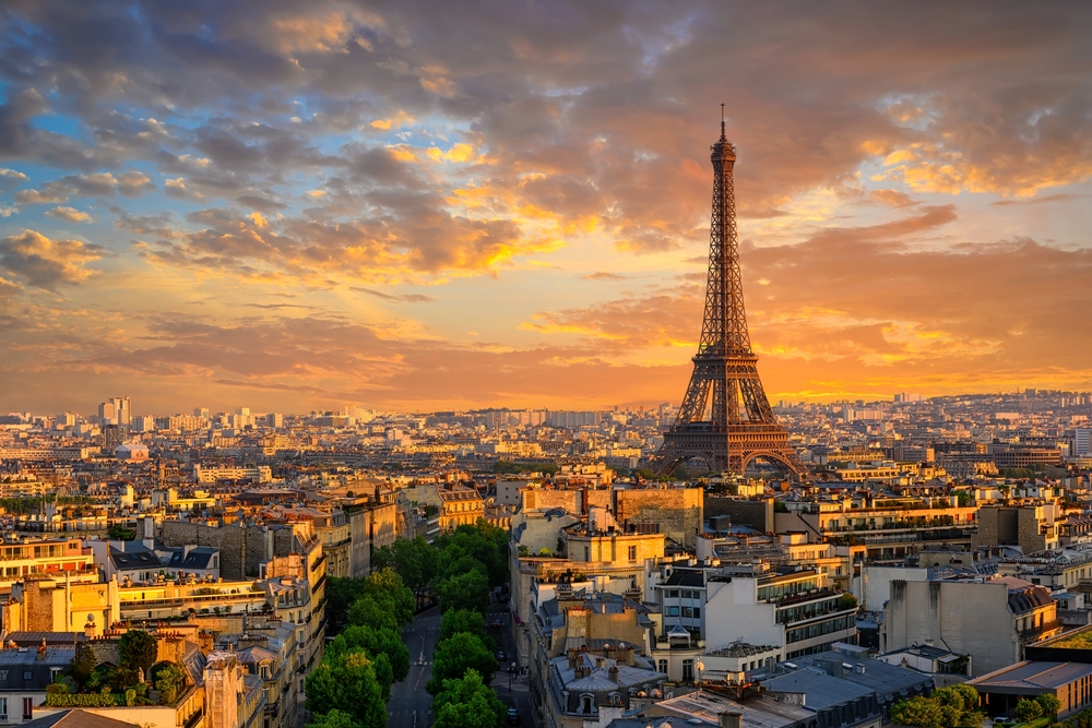 Panoramic view of Paris at sunset
