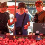 Students at a French market in Normandy, France