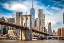 The Brooklyn Bridge with the Business District in the background