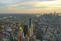 Views over New York City from the top of the Empire State Building at sunset