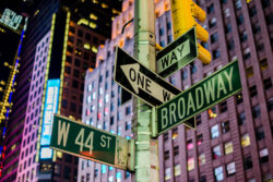 Broadway and 44st Street Signs, Manhattan, New York City at night
