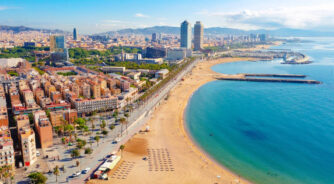 Aerial,View,Of,Ciutat,Vella,District,With,Barceloneta,Beach,Spain