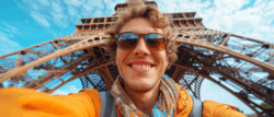 University student beneath the Eiffel Tower