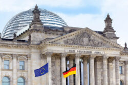 Reichstag, Berlin wih German and European flags