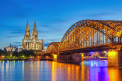 The Cologne Bridge and Cathedral at sunset