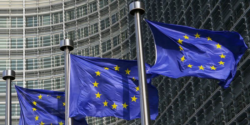 European flags in front of the European Commission headquarters in Brussels, Belgium