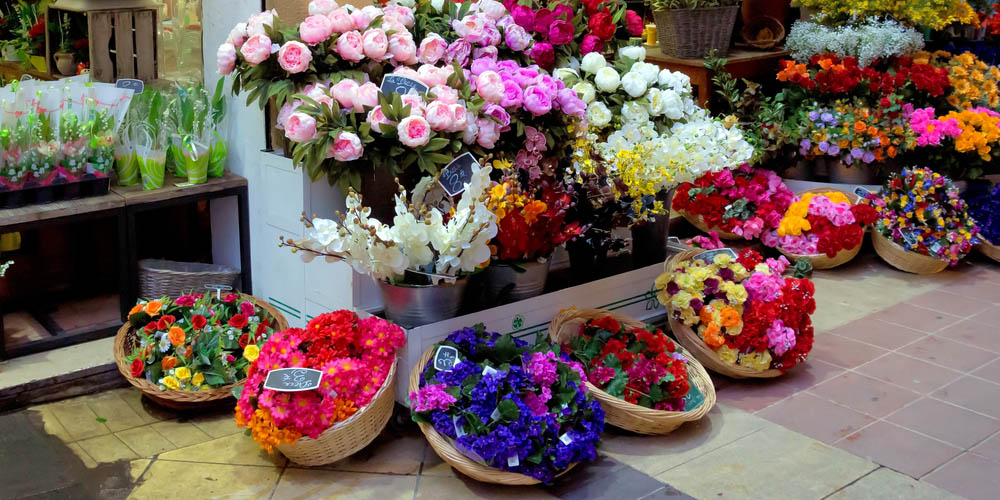 Outdoor flower market in Nice at night, France