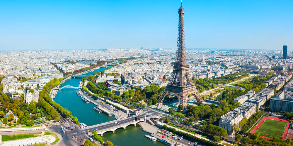 Aerial view of Paris and the Eiffel Tower