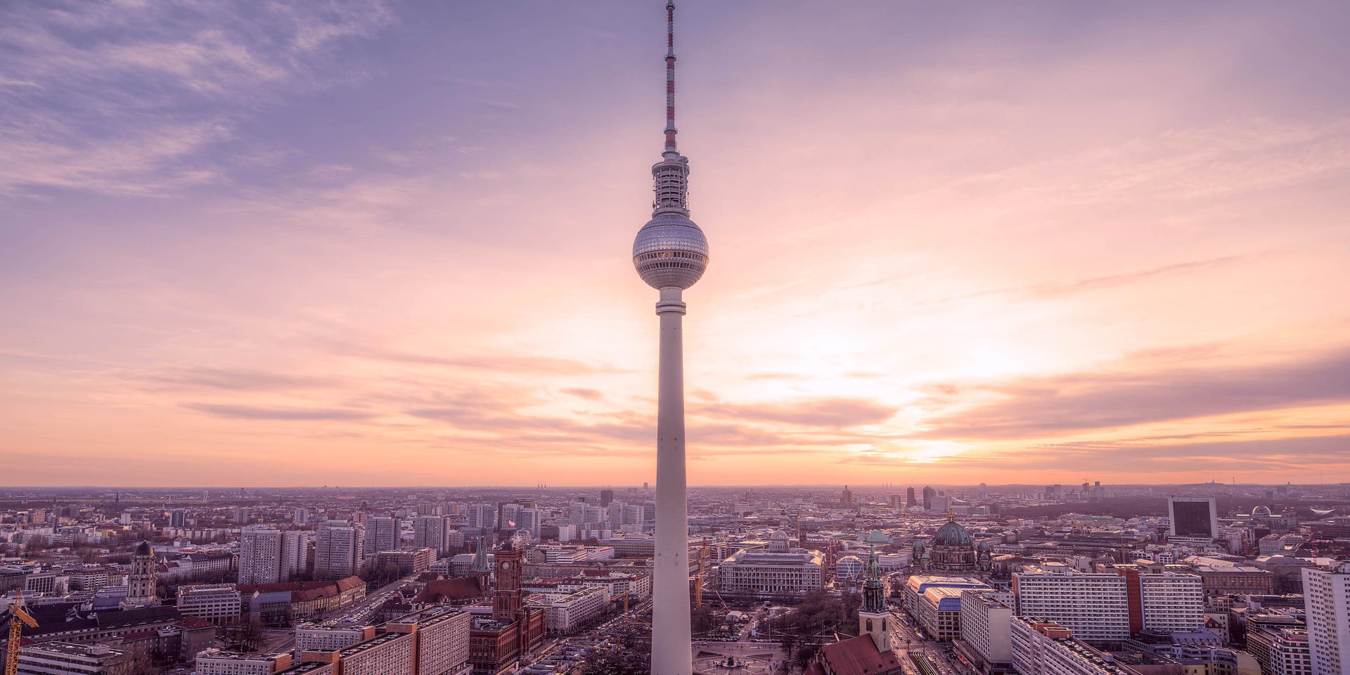The Berlin TV Tower at sunset in Germany