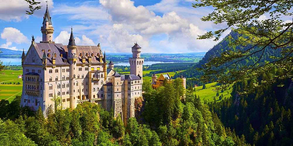 Neuschwanstein Castle in Munich in woodland area