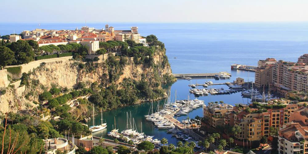 Harbour in Monaco, with a clear sky