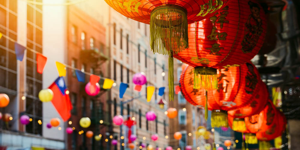 Red Chinese lantern in Chinatown in New York