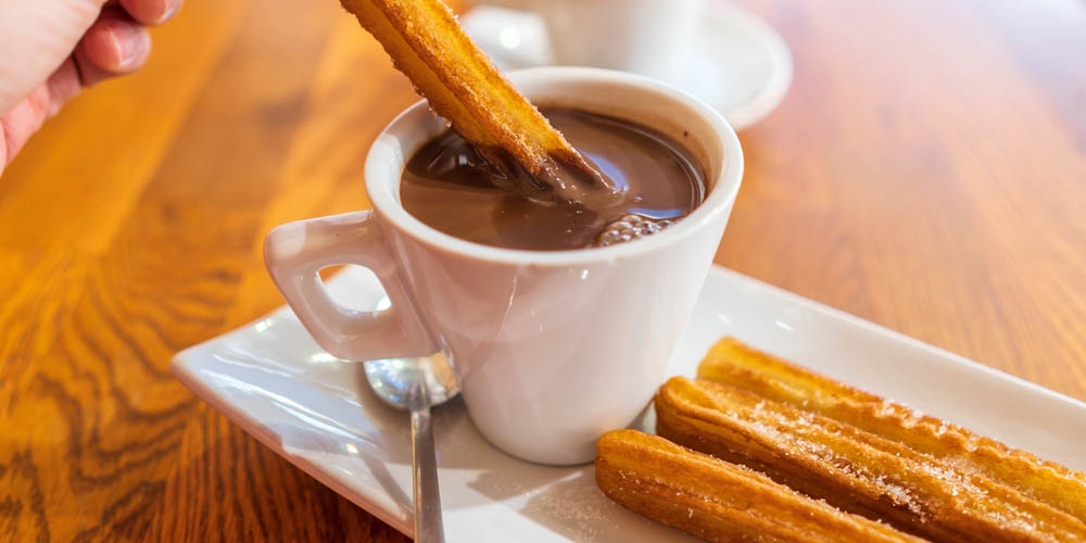 Churros dipped in chocolate in Spain
