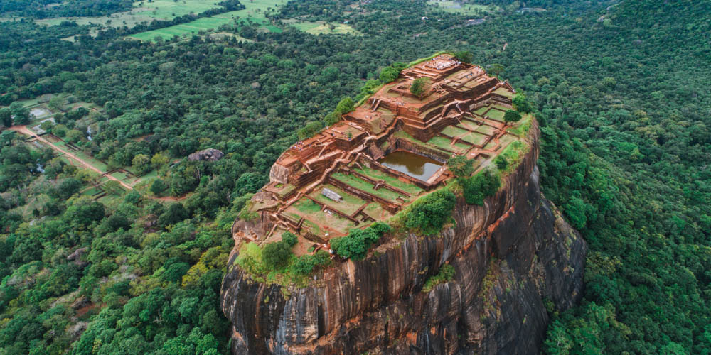 Sigiriya Lion's Rock of Fortress in the middle of the forest in Sri Lanka
