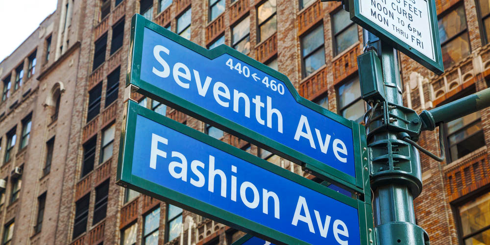 Seventh Avenue and Fashion Avenue signs in New York