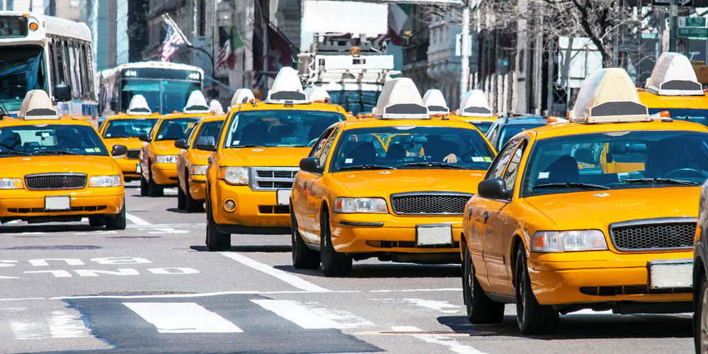 New York's iconic yellow cabs filling the street