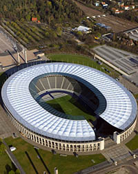 Aerial view of the historic Olympic Stadium in Berlin, Germany