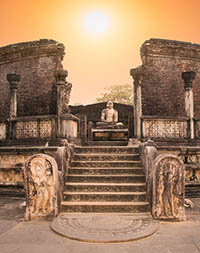 Ancient ruins of Polonnaruwa at sunset in Sri Lanka
