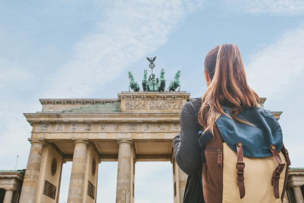 A student at Brandenburg gate, Germay
