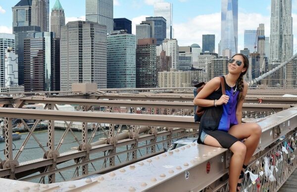 Student on a bridge in New York