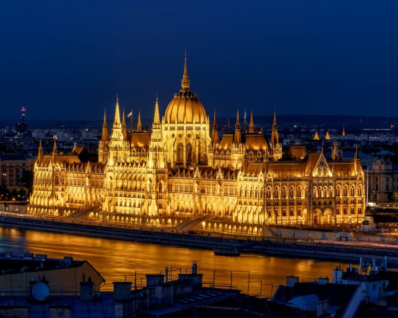 The Hungarian Parliament at night in Budapest