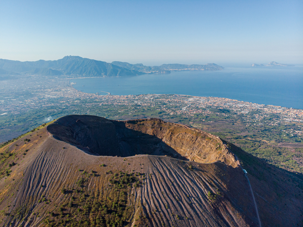 Aerial view of Mount Vesuvius and the Bay of Naples, Italy