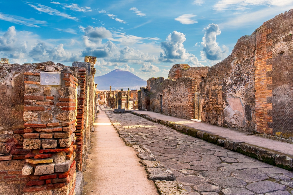 The Pompeii ruins with Mount Vesuvius in the background, Italy