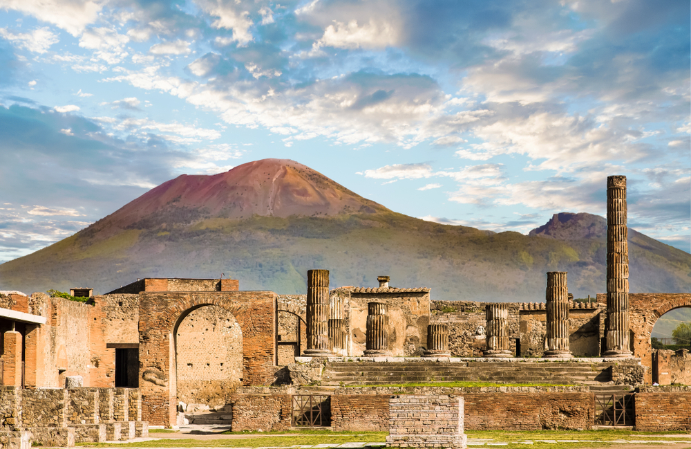 Pompeii and Mount Vesuvius in the background