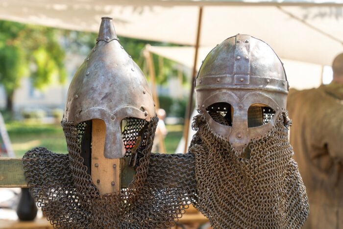 Medieval,Various,Norman,Style,Helmets,With,Chainmail