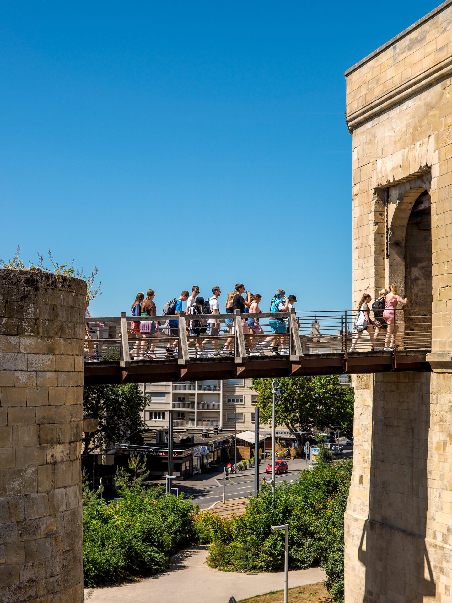 Students on a bridge in Caen, Normandy