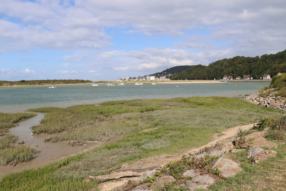 Coastline between the river Dives at Dives Sur Mer and the beach of Houlgate in the French department of Calvados in Normandy