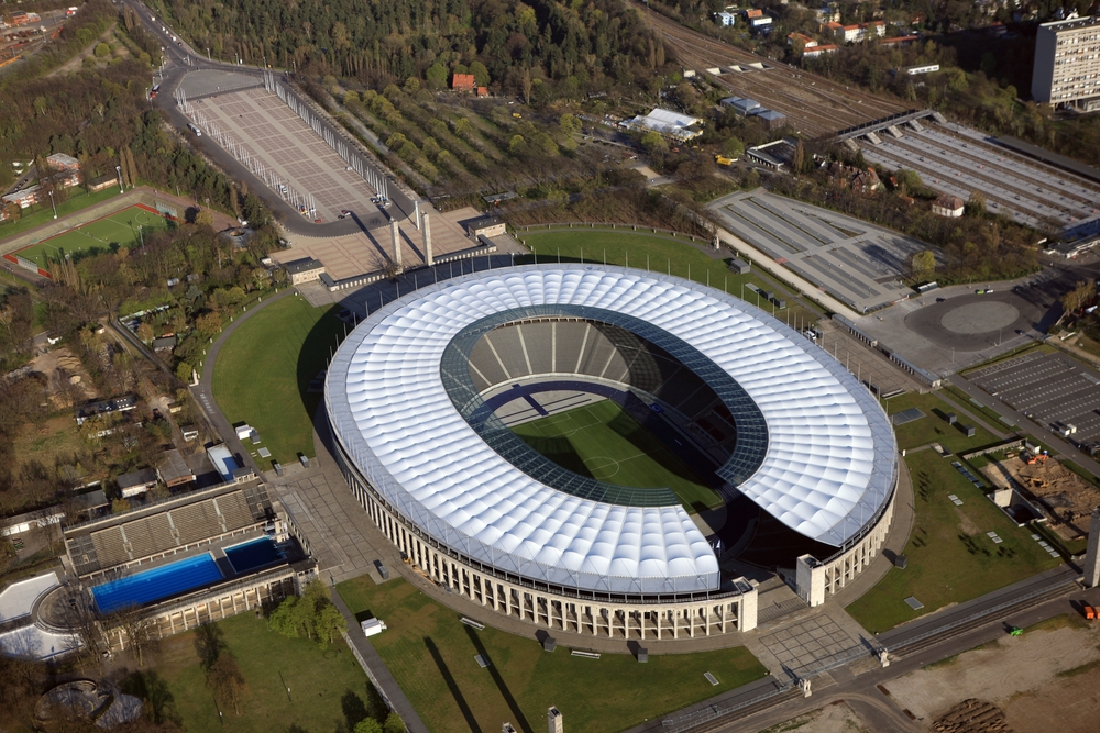 Aerial view of the historic Olympic Stadium in Berlin, Germany