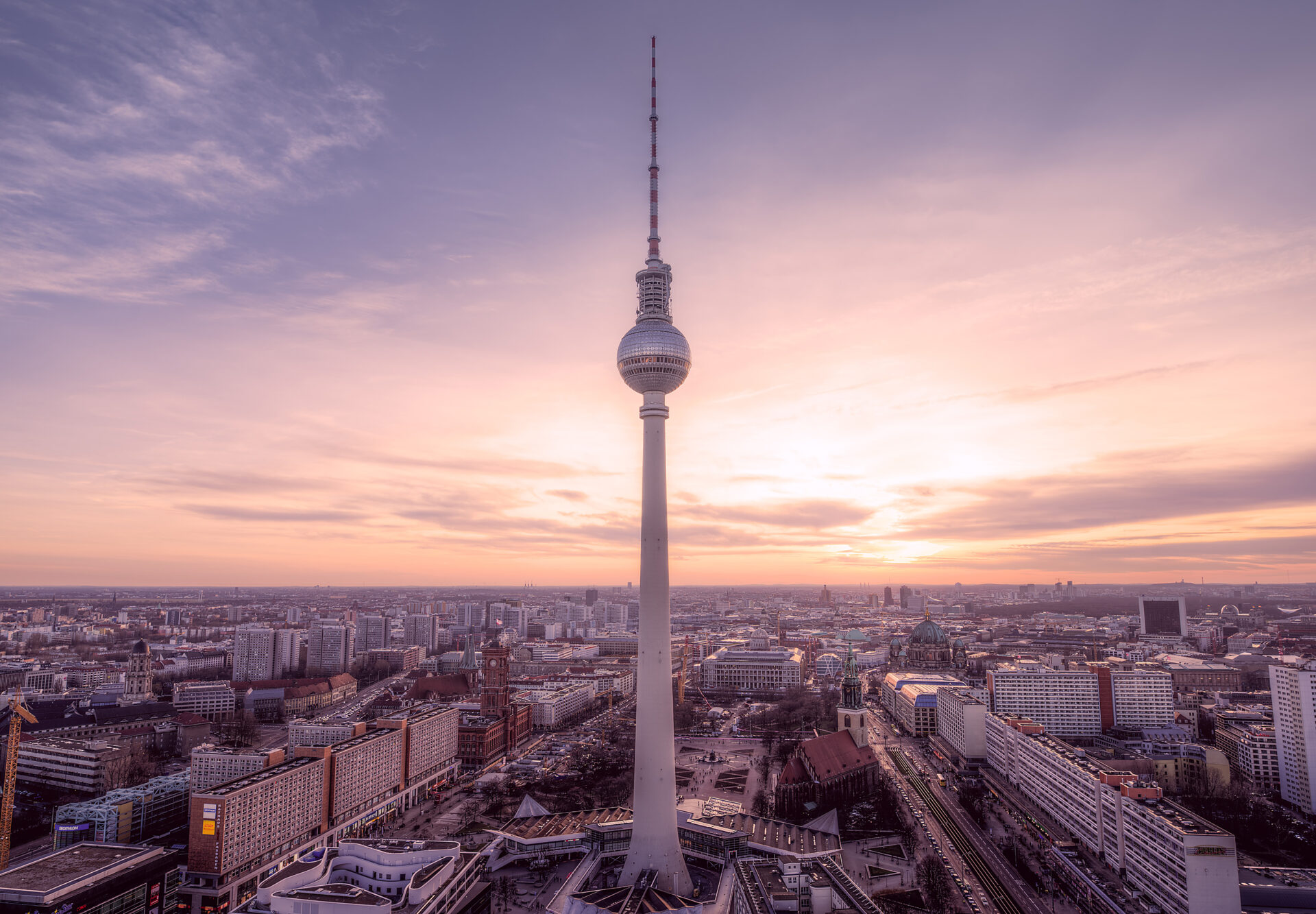 The Berlin TV Tower at sunset in Germany