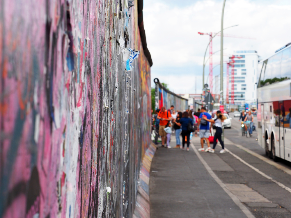 Group standing in front of the iconic Berlin Wall