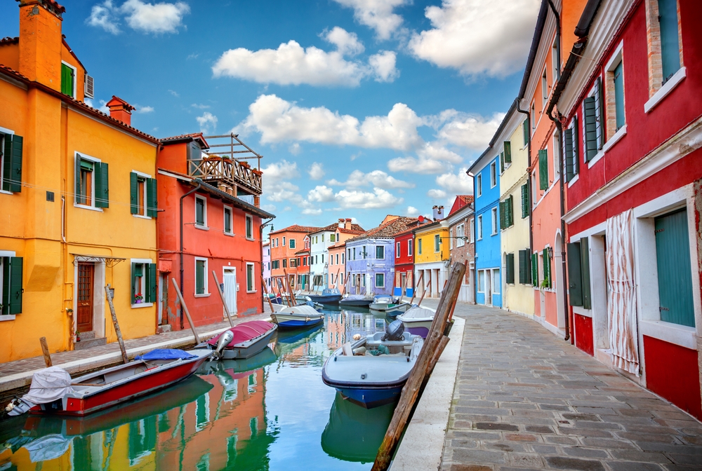 Colourful houses line the canals on Burano Island